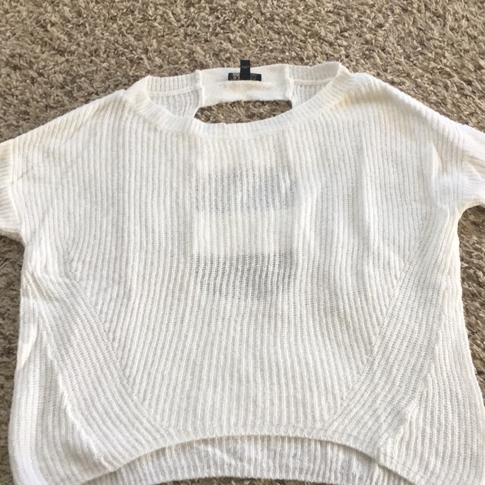 White,crop, ladder back sweater
